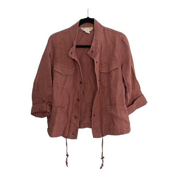 C&C California Size S Linen Jacket Rust Drawstring Hem Button Closure Pockets - Picture 3 of 7